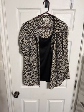 Rebecca Malone Beige and Black Leopard Print Blouse